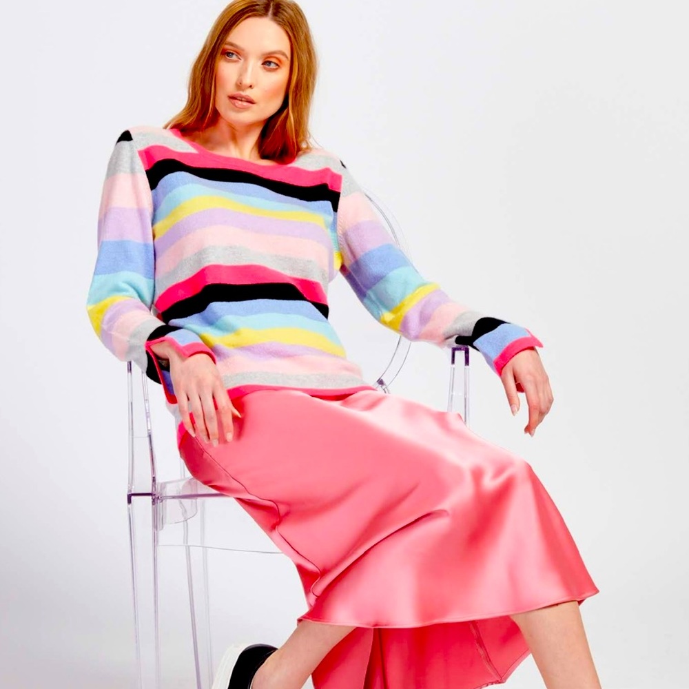 Brodie cashmere striped sweater. Rainbow stripe size m nwt cashmere crew jumper